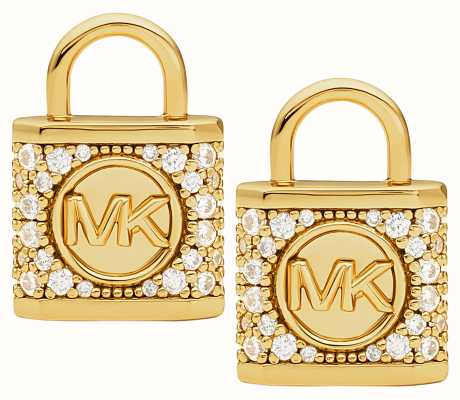 Michael Kors Padlock Stud Earrings | Gold Plated Sterling Silver | Crystal Set MKC1628AN710