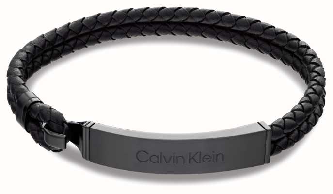 Calvin Klein Men's Iconic Bracelet | Black Leather | Black Stainless Steel 35000406