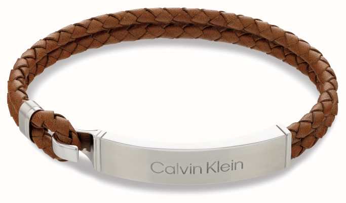 Calvin Klein Men's Iconic Bracelet | Brown Leather | Stainless Steel 35000405