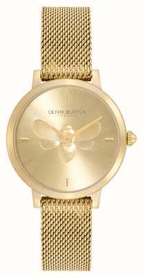 Olivia Burton Signature Ultra Slim Bee | Gold Dial | Gold Steel Mesh Bracelet 24000022