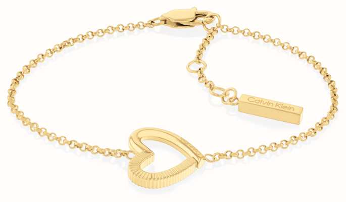 Calvin Klein Women's Bracelet | Gold IP Stainless Steel | Textured Heart Charm 35000388