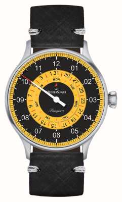 MeisterSinger Pangaea Day Date | Black and Yellow Dial | Black Leather Strap S-PDD9Z25