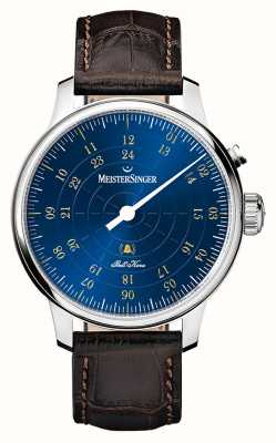 MeisterSinger Bell Hora Automatic (43mm) Blue Dial / Brown Leather BHO918G