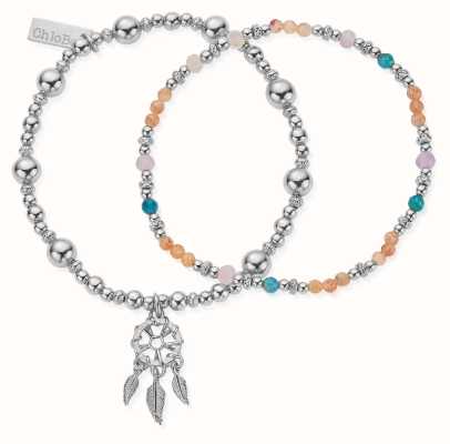 ChloBo Island Energy DUSKY DREAMS Set of 2 Coloured Beads Bracelet - 925 Sterling Silver SBSETSLA3290