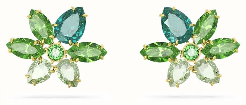 Swarovski Gema Stud Earrings | Gold-Tone Plated | Green Crystal 5658400