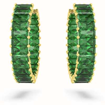 Swarovski Matrix Hoop Earrings | Gold-Tone Plated | Green Crystal 5658651