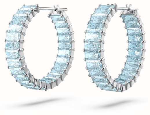 Swarovski Matrix Hoop Earrings | Rhodium Plated | Blue Crystals 5659037