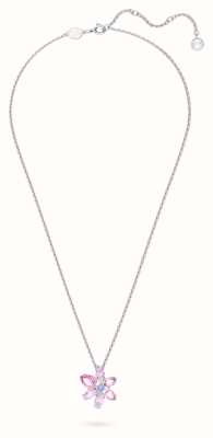 Swarovski Gema Flower Pendant Necklace | Rhodium Plated | Pink Crystals 5662493