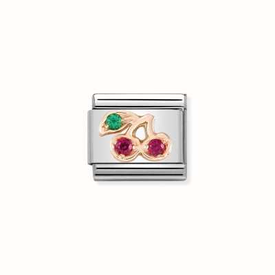 Nomination Composable Classic Symbols Crystal Cherry in Stainless Steel with 9k Rose Gold and Cubic Zirconia 430305/17