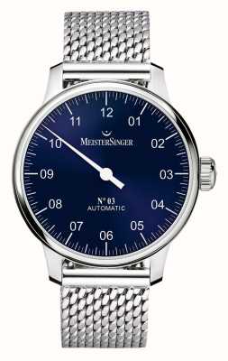 MeisterSinger No.3 Automatic (43mm) Sunburst Blue Dial / Stainless Steel Milanese Bracelet AM908-MIL20