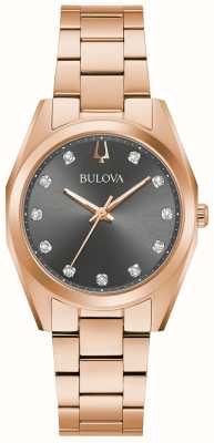 Bulova Ladies Diamond Surveyor | Grey Diamond Dial | Rose Gold-Tone Stainless Steel Bracelet 97P156