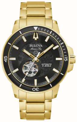 Bulova Men's Marine Star | Automatic | Black Dial | Gold-Tone Stainless Steel Bracelet 97A174