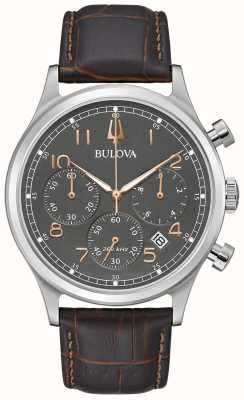 Bulova Men's Precisionist Chronograph | Grey Dial | Brown Leather Strap 96B356