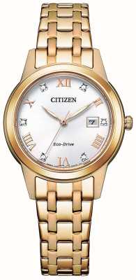Citizen Women's Silhouette Crystal | Eco-Drive | White Dial | Gold-Tone Stainless Steel Bracelet FE1243-83A