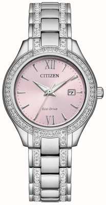 Citizen Women's Silhouette Crystal | Eco-Drive | Pink Dial | Crystal Stainless Steel Bracelet FE1230-51X