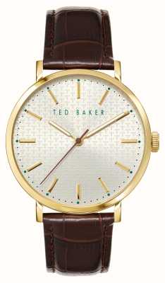 Ted Baker Men's Phylipa White 'T' Logo Dial Brown Leather Strap BKPPGF008