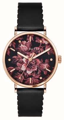 Ted Baker Women's Phylipa Bloom Black and Pink Floral Dial Black Leather Strap BKPPHF202