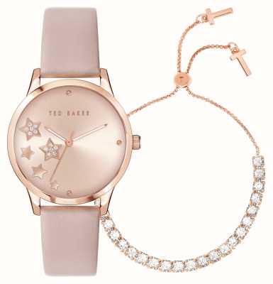 Ted Baker Women's Gift Set Pink Dial Pink Leather Strap Watch Matching Bracelet BKGFW2218