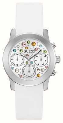 Guess Women's Rainbow Crystal Dial White Silicone Strap GW0560L1