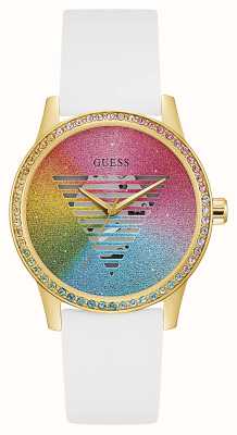 Guess Women's Rainbow Glitter Dial White Silicone Strap GW0589L1