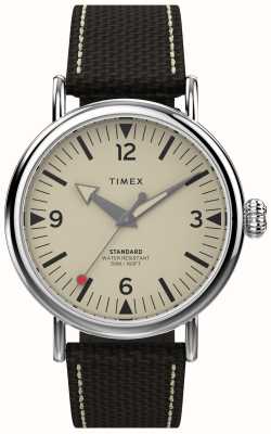 Timex Men's Standard (40mm) Cream Dial / Brown Fabric Leather Strap TW2V44100