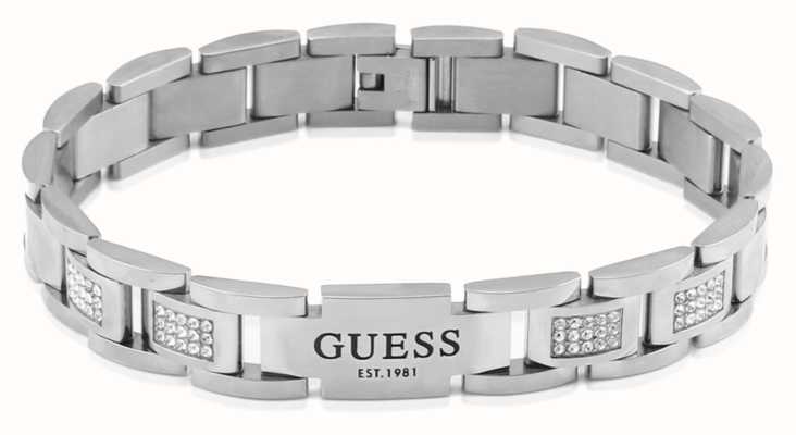 Guess Men's Steel 12mm Flat Chain Crystal-Set Bracelet JUMB01342JWSTT/U
