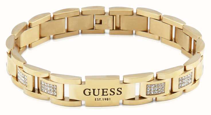 Guess Yellow Gold-Tone 12mm Flat Chain Crystal-Set Bracelet JUMB01342JWYGT/U
