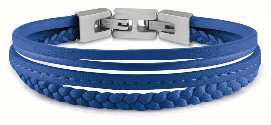 Guess Men's Steel Blue Leather Multi Strap Bracelet JUMB01345JWSTJBT/U