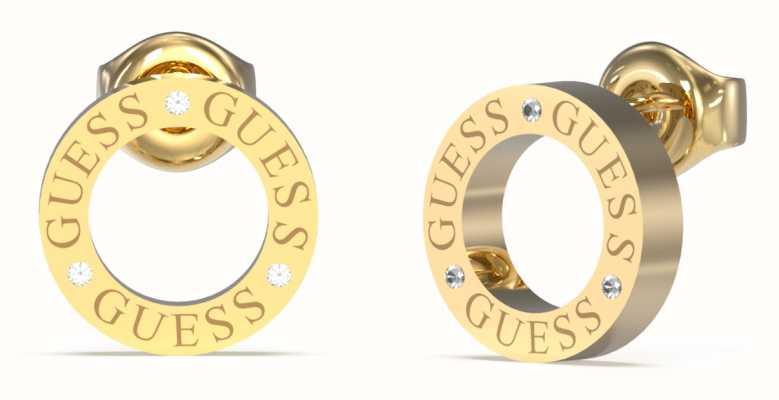 Guess Gold Plated Crysta-Set 14mm Logo Stud Earrings UBE03173JWYGT/U