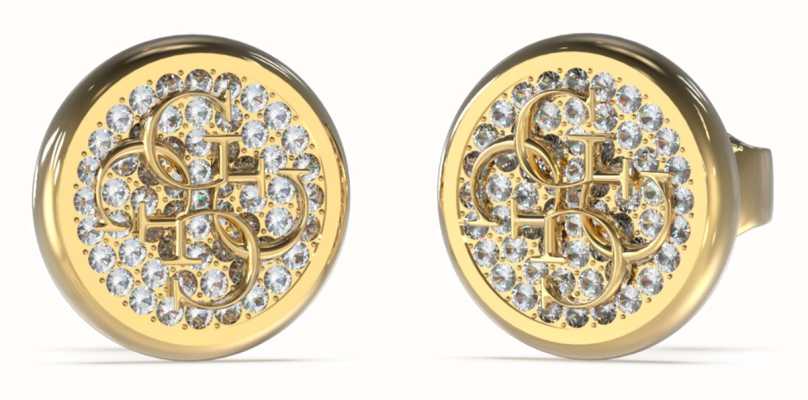 Guess Gold Plated 12mm Pave Crystal 4G Logo Stud Earrings UBE03129JWYGT/U