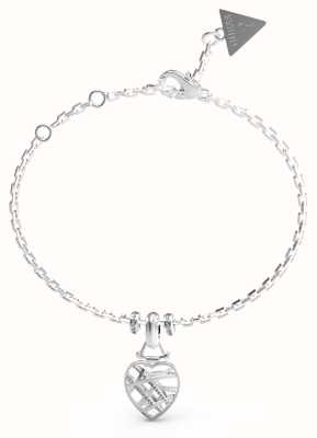 Guess Rhodium Plated Heart Cage Charm Bracelet UBB03100JWRHL
