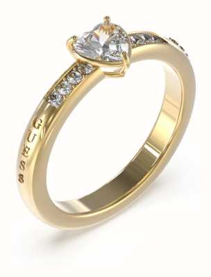 Guess Gold Plated Clear Heart Solitaire Ring Size 54 JUBR03175JWYG54