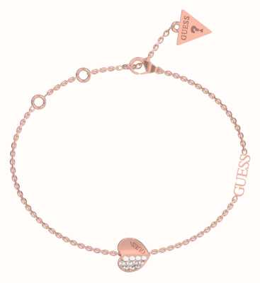 Guess Rose Gold Plated Plain And Pave Heart Charm Bracelet UBB03036JWRGL