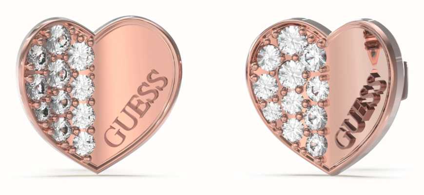 Guess Rose Gold Plated 12mm Plain And Pave Heart Stud Earrings UBE03038JWRGT/U