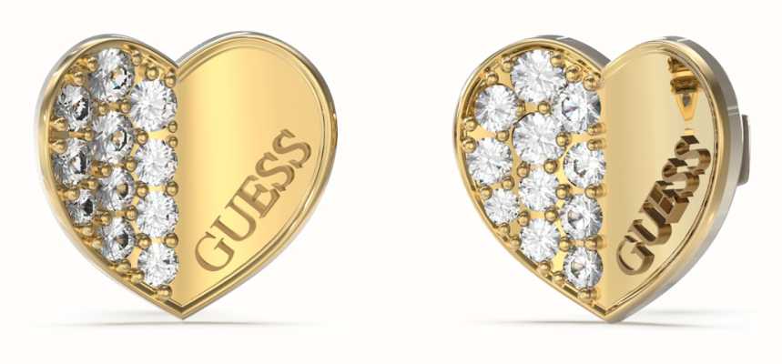 Guess Gold Plated 12mm Plain And Pave Heart Stud Earrings UBE03038JWYGT/U