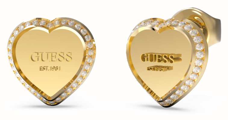 Guess Gold Plated Crystal-Set Heart Stud Earrings JUBE01427JWYGT/U