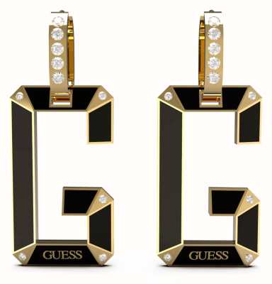 Guess Gold Plated Crystal-Set G Charm Hoop Earrings JUBE01469JWYGBKT/U