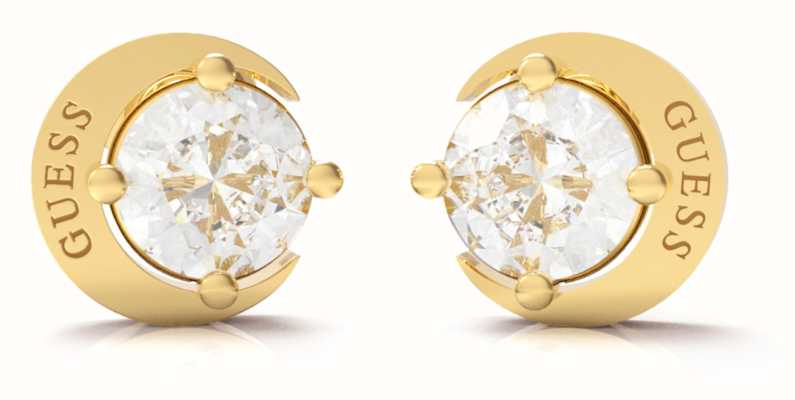 Guess Gold Plated Crystal-Set Moon And Star Stud Earrings JUBE01194JWYGT/U