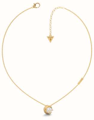 Guess Gold Plated 15-17" Crystal-Set Solitaire And Moon Necklace JUBN01190JWYGT/U