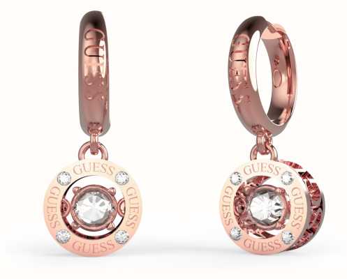 Guess Rose Gold Crystal-Set Hoop Drop Earrings JUBE01463JWRGT/U