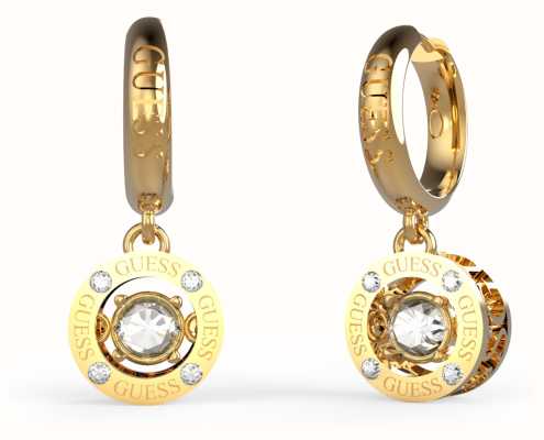 Guess Gold Plated Crystal Drop Hoop Earrings JUBE01463JWYGT/U