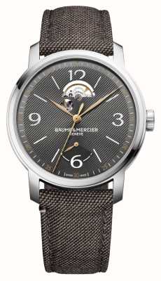 Baume & Mercier Classima Automatic Open Balance (42mm) Grey Sun-Satin Dial / Brown Hollang & Sherry Fabric Strap M0A10718