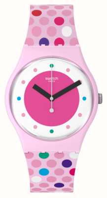 Swatch Blowing Bubbles Pink Dial / Pink Polka Dot Silicone Strap SO28P109
