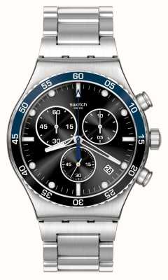 Swatch Dark Blue Irony Black Dial / Stainless Steel Bracelet YVS507G