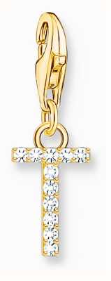 Thomas Sabo Charm Pendant Letter T With White Stones Gold Plated 1983-414-14