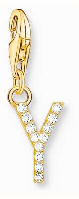 Thomas Sabo Charm Pendant Letter Y With White Stones Gold Plated 1988-414-14