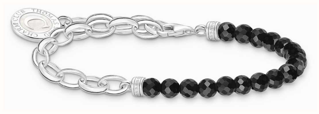 Thomas Sabo Charm Bracelet Sterling Silver Black Obsidian Beads 15cm A2128-148-11-L15V
