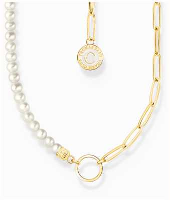 Thomas Sabo Charmista Gold Plated White Bead Disc Necklace KE2189-430-14-L45V