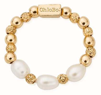 ChloBo Triple Sparkle Pearl Ring Gold Plated Size Small GR1TRP
