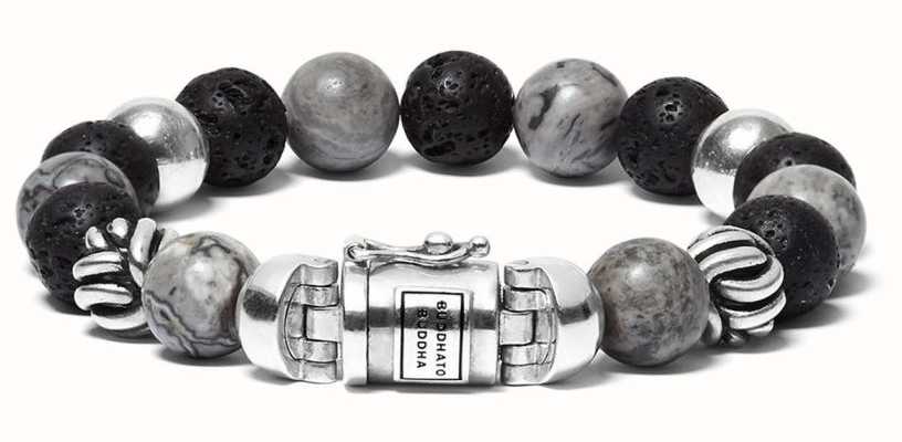 Buddha To Buddha 'Spirit Bead Mix' Grey Picasso Jasper Sterling Silver Handmade Bracelet - 188MG - (Size F) 001J011883606